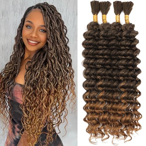 Human Braiding Hair Mix Synthetic Boho Hair for Braiding, 18 Inch 220g Boho Braids 4 Bundles Wet and Wavy Curly Deep Wave Bulk Bohemian Extensions for Black Women (T-27, 18 Inch)