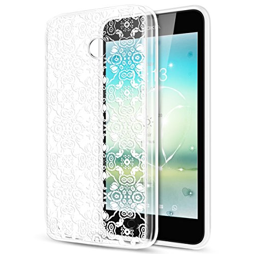 Nokia Lumia 630 Case,Nokia Lumia 635 Case,Ultra Thin Soft TPU Art Painted Soft Silicone Rubber Case,Crystal Clear Soft Silicone Case for Nokia Lumia 630/635,White Lace Mandala Flower #1