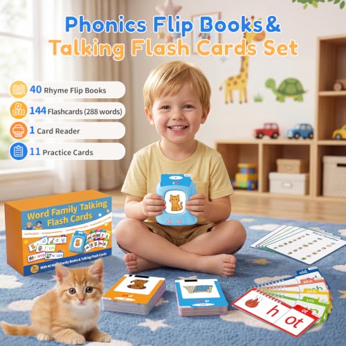 Image of Phonics Flip Book & Talking Flash Cards, Word Family Build Book Set | 40 Read & Rhyme Flip Books, 144 Talking Flash Cards, Learn to Read for Kids Ages 3-8, Phonics Word Cards for Kindergarten