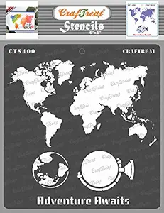 Stencils Home Decor - Adventure Awaits - Size: 6X6 Inches - World Map Stencils for Wall Painting - Quotes Stencils for Craft - Word Stencils for Craft and Art