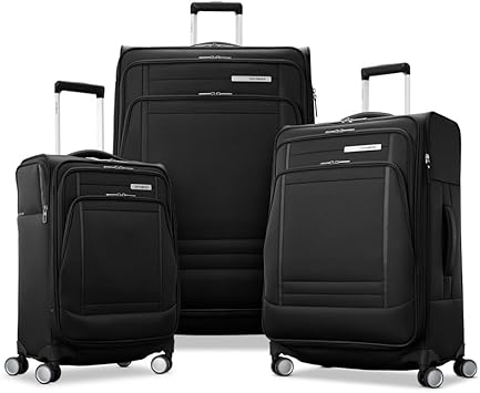 Samsonite UpLIFT Lightweight Large Checked Softside 3-Piece Luggage Set with Spinner Wheels - Expandable - Airline-Approved, Polyester Soft Suitcase for Ultra Light Travel - Black