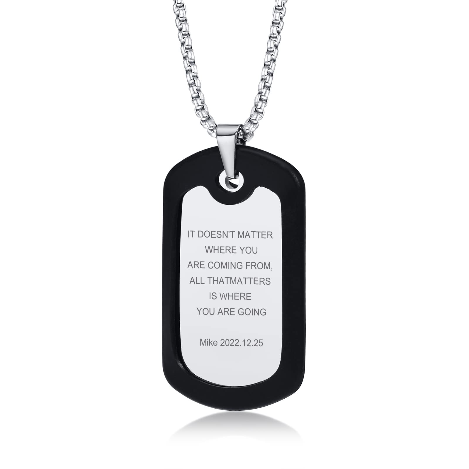 VnoxStainless Steel Plain Dog Tag Pendant Necklace with 24" Chain,Gift for Dad Husband Boy