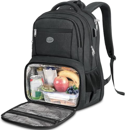 MATEIN Sac a Dos Ordinateur avec Isotherme Repas, Sac à Dos PC Ordinateur Portable 17 Pouces USB Charging Port, Lunch Box Sac a Dos Isotherme TSA Pour Homme Femme Voyage Collège Affaire Scolaire,Noir