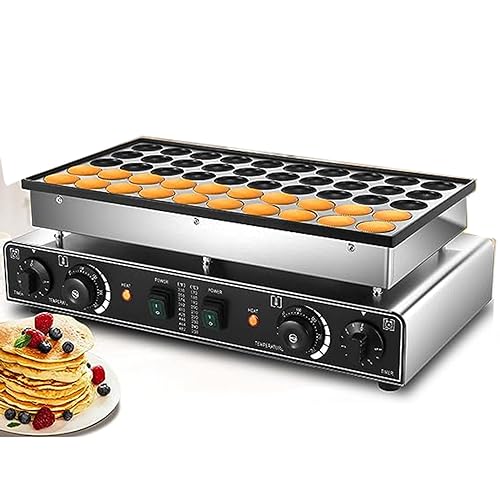 Panquequera Holandesa, Mini Máquina Antiadherente para Hacer Tortitas, Acero Inoxidable de 25 y 50 Agujeros Máquina para Hacer Magdalenas de 950W y 1700w Apta para Hacer Tortitas,50