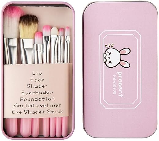 Makeup Brush Set with Case7 Piece Makeup Brush Set with Storage Box, Foundation and Eyeshadow Brushes, Pink, for Women and...
