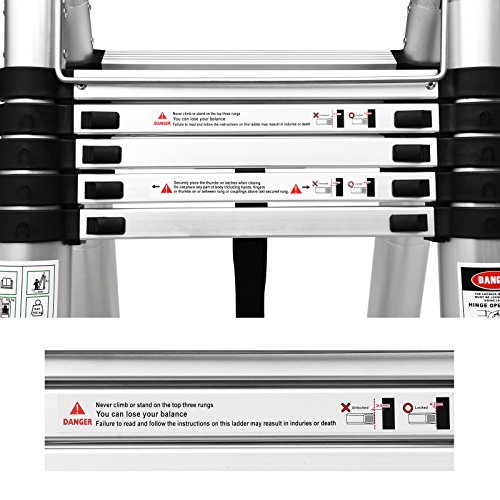 12.5ft 330 Pound Capacity double side Aluminum Telescopic Extension Ladder Certified Extendable Telescoping Ladder with Finger Protection and Spring Loaded Locking Mechanism Non-slip Ribbing