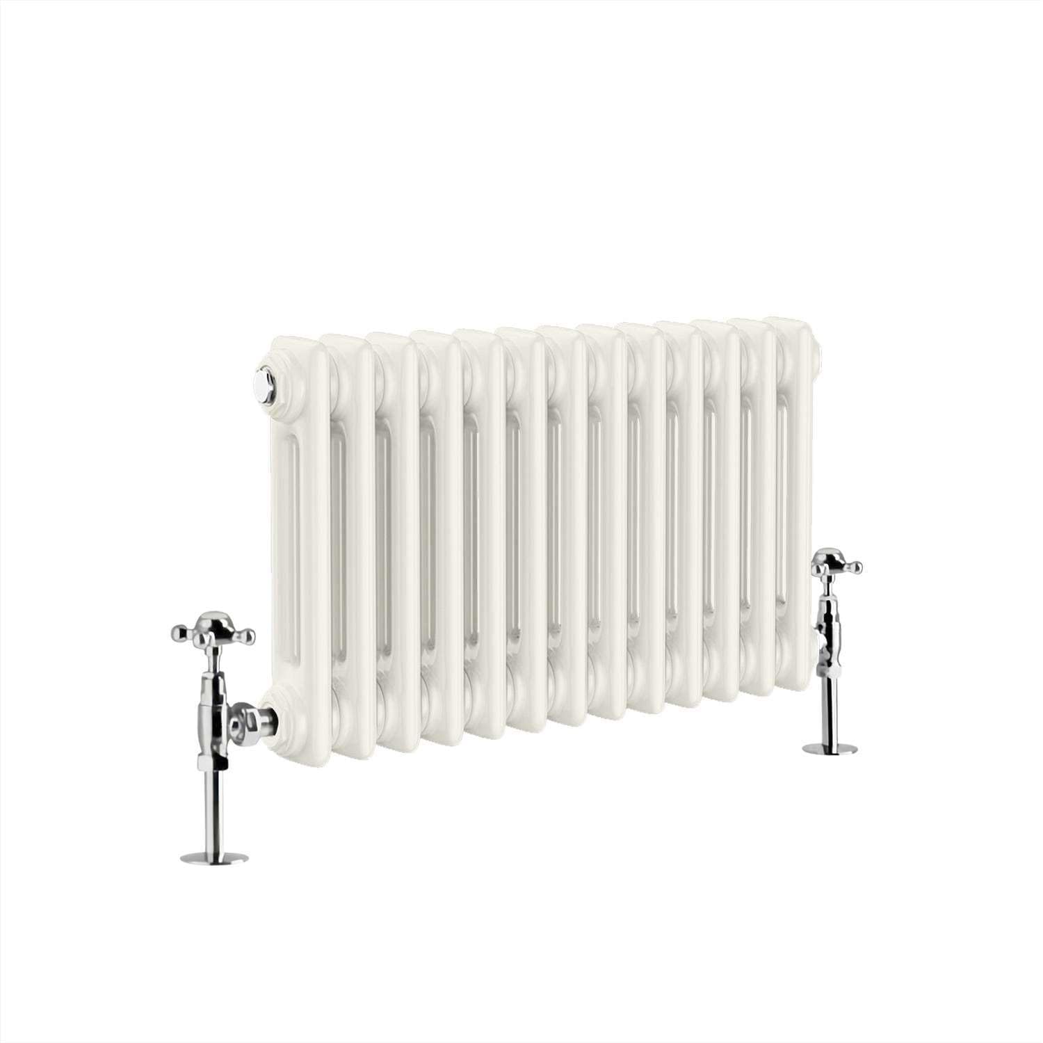 G-Rad Cream Double Column Horizontal Cast Iron Radiator - (H) 300 x (W) 590mm - Modern Contemporary High-Output Heavy Duty Radiator - Wall Mounted Central Heating for Home Décor Living Dining Bedroom