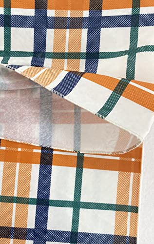 Fall Vinyl Tablecloth Flannel Backed Autumn Colorful Leaves Harvest Country Vintage Farm Truck Pumpkin Crop Plaid Border Indoor Outdoor With Custom Magnet (52'' X 90'' Oblong) (Ah399-Tr) #TOP4