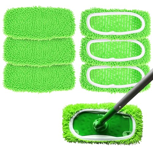 QWORK® 6 Piezas de paños de Suelo Secos/húmedos Compatible con Swiffer limpiapisos, paños de Microfibra Lavables para Limpieza en húmedo y en seco.