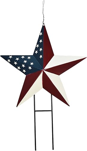 Estrellas de granero de metal con estaca colgante de estrella para jardín, bandera estadounidense, decoración de césped para interiores y