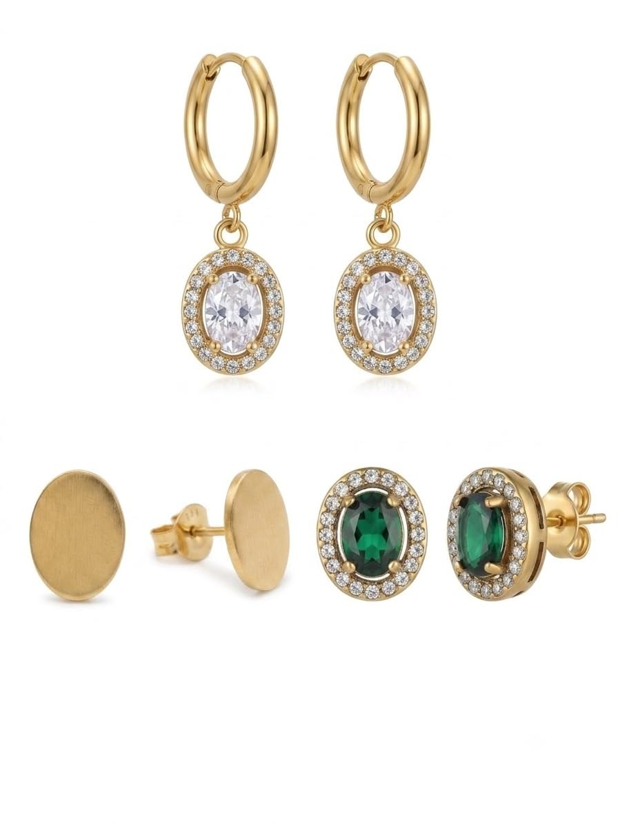 nidyasa 18K Gold Plated 3-Pair Multi-Style Earring Set - Gold Tone Huggie Hoops & Statement Studs - Hypoallergenic Fashion Jewelry for Daily Wear and Special Occasions-picture-50