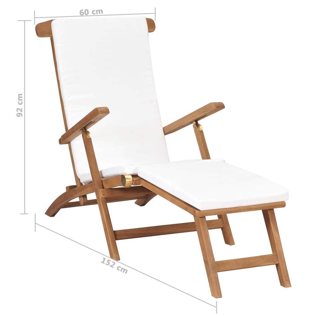 vidaXL Sedia a Sdraio con Cuscino Bianco Crema Legno Massello di Teak