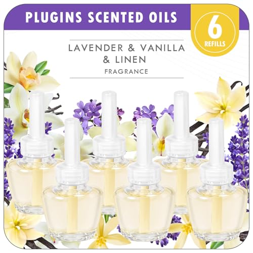Scent-Hi Recambio de Aceite aromático, 6 piezas *19ml Recargas para difusor eléctrico, Seguro de Usar en Cualquier Habitación, Lino, Lavanda, Vainilla(Compatible con Air-Wick/Glade)
