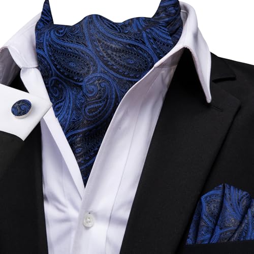 Image of Dubulle Paisley Floral Ascot for Men Self Tie Mens Cravat and Pocket Square Cufflinks Wedding
