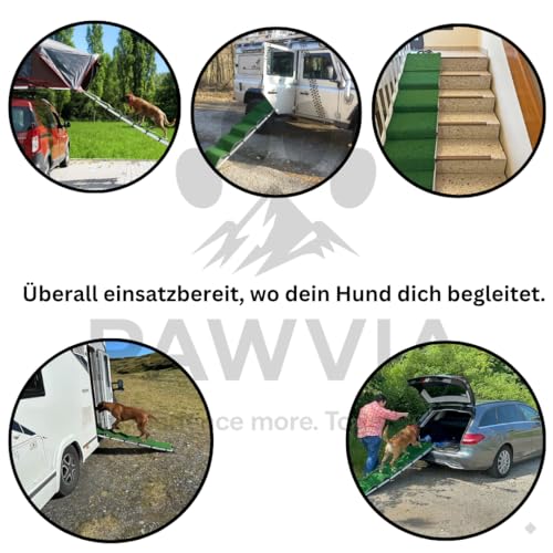 PAWVIA® Extra Lange Hunderampe – 2,6 m Teleskop-Rampe aus Aluminium – Gelenkschonender Einstieg für große Hunde – ideal für SUV, Wohnmobil, und PKW – Made in Germany