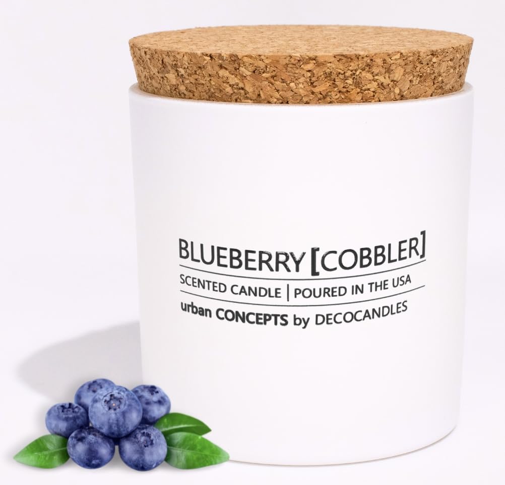 Urban Concepts by DECOCANDLES - Highly Scented Soy Candle - Long Lasting - Hand Poured in USA (9 Oz. Cork, Blueberry Cobbler)