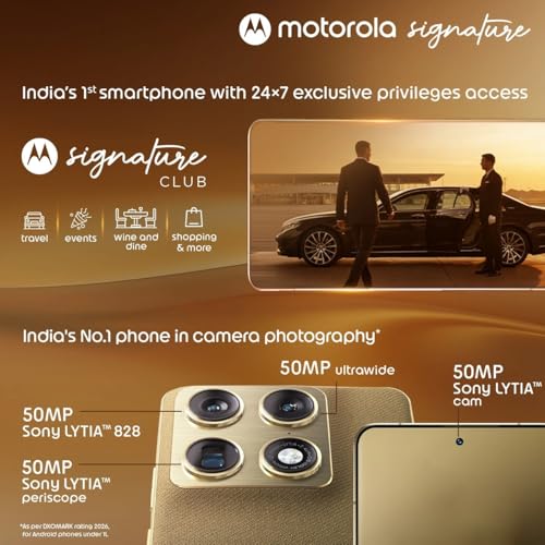 Image of Motorola Signature (Martini Olive, 12GB RAM +256GB Storage) | 17.27 cm (6.8 inch) Super HD Display | 50MP + 50MP + 50MP | 50MP Front Camera | 5200 mAh Battery | Snapdragon 8 Gen 5 Processor