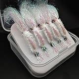 VRTYVEYBB 5x Eisgarnelenköder Fliegen Angelhaken aus Kohlenstoffstahl für Lachs, Forelle, Barsch, Meerforelle, Rotauge, mit reflektierendem Silberglanz und 3D-Augen, geeignet für Süß- und Salzwasser