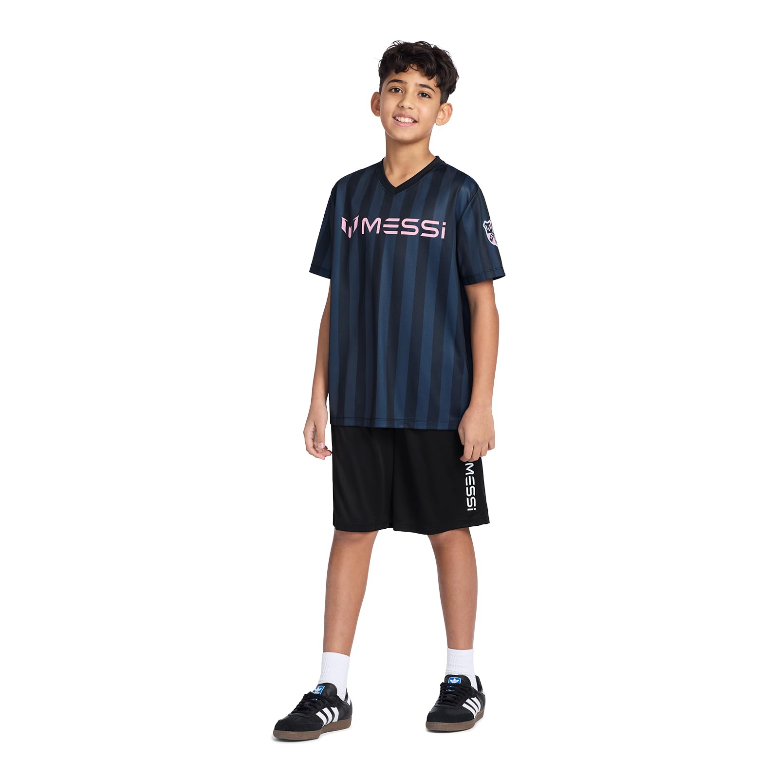 Messi Boys' Lifestyle Short Sleeve Top, Loose-fit V-Neck Shirt with Logo, Comfortable