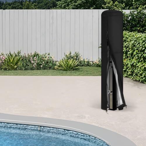 Yhenlovtt Cubierta de ducha solar resistente al agua para mampara de ducha al aire libre de 10.6 galones, 67 x 220 cm, tela Oxford negra 210d/420d/600d, resistente a la intemperie (negro y 4.2D)