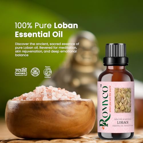 Image of Romyco Loban Essential Oil 15ml (Frankincense) for Glowing Bright Skin | Ideal For Meditation Prayer Positivity Rituals in Diffuser | Anxiety Relief | Pure Premium Natural & Undiluted