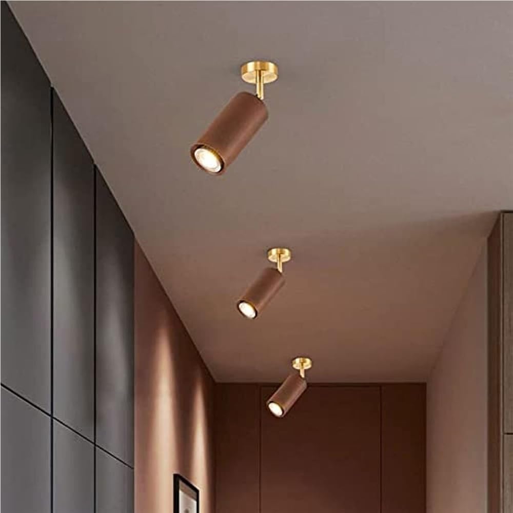 Foco techo aluminio estilo industrial moderno foco direccional orientable | Lámparas de acento textura imitación nogal for cocina y pasillo(White light,1 head)