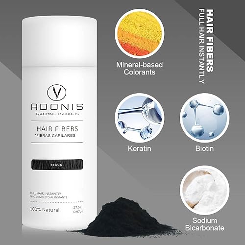 Miniatura 5 de Juego completo ADONIS 5 en 1 Kit de fibra capilar  Fibras de cabello de queratina natural (negro), spray de fibra capilar, spray de línea de