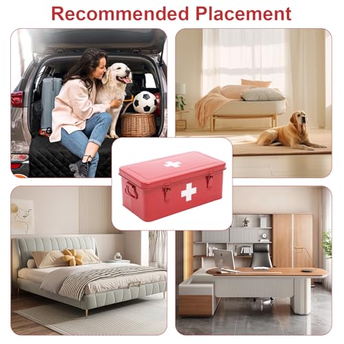 Image of First Aid Box Empty, Metal Medicine Box with Safety Lock, Medical Storage Organizer, First Aid Kit Supplies Organizer for Emergency Set (Red)