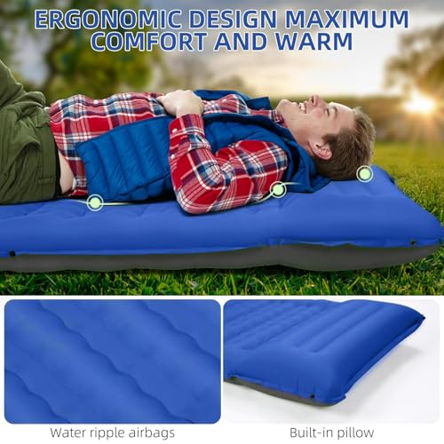 Image of FNARMW Camping Sleeping Pad, Extra Thick 5 Inch Camping Mat with Pillow Built-in Foot Pump Inflatable Sleeping Pads Compact for Camping Backpacking Hiking Traveling Tent(Blue Grey)