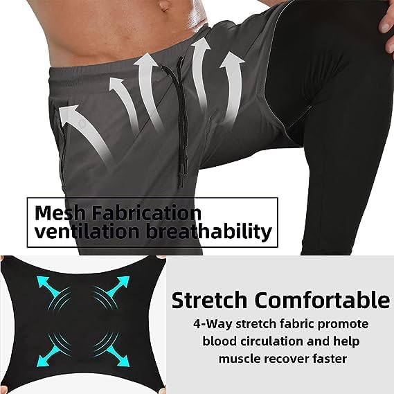 OEBLD Mens 2 in 1 Athletic Running Pants Quick Dry Gym Workout Shorts for Men Compression Pants with Pockets - Image 5