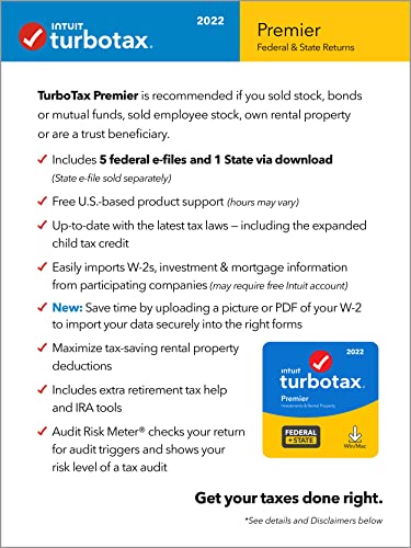 Image of [Old Version] TurboTax Premier 2022 Tax Software, Federal and State Tax Return, [Amazon Exclusive] [PC /MAC Download]