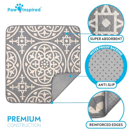Image of Paw Inspired Designer Medallion Print Dog Pads, 36 inch x 36 inch Size, 2 Pack | Premium Style Washable Pee Pads, Reusable Puppy Pads, Waterproof Mat, Leakproof, Non-Slip Liner for Potty Training, Whelping