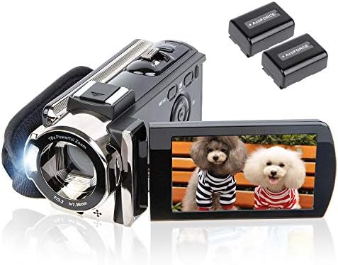 kicteck Video Camera Camcorder Digital Camera Recorder Full HD 1080P 15FPS 24MP 3.0 Inch 270 Degree Rotation LCD 16X Zoom Camcorder with 2 Batteries(604s)