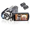 kicteck Video Camera Camcorder Digital Camera Recorder Full HD 1080P 15FPS 24MP 3.0 Inch 270 Degree Rotation LCD 16X Zoom Camcorder with 2 Batteries(604s)