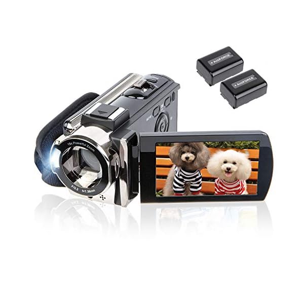 Video Camera Camcorder Digital Camera Recorder Full HD 1080P 15FPS 24MP 3.0 Inch 270 Degree Rotation LCD 16X Zoom Camcorder with 2 Batteries(604s)