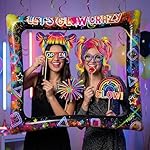 Glow Neon Inflatable Photo Frame & Props, 30Pcs Neon Photo Booth Props with Let's Glow Crazy Inflatable Selfie Picture Frame for Neons Disco Black Light Party Supplies - Image 2