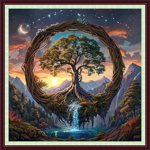 Image of Dooxvey Cross Stitch Kits for Adults Beginners,Full Range of Cross-Stitch Stamped Kits Needlepoint Kits for Beginners Embroidery Kits 11CT Cross Stitch Patterns-Magic Tree 18x18 inch