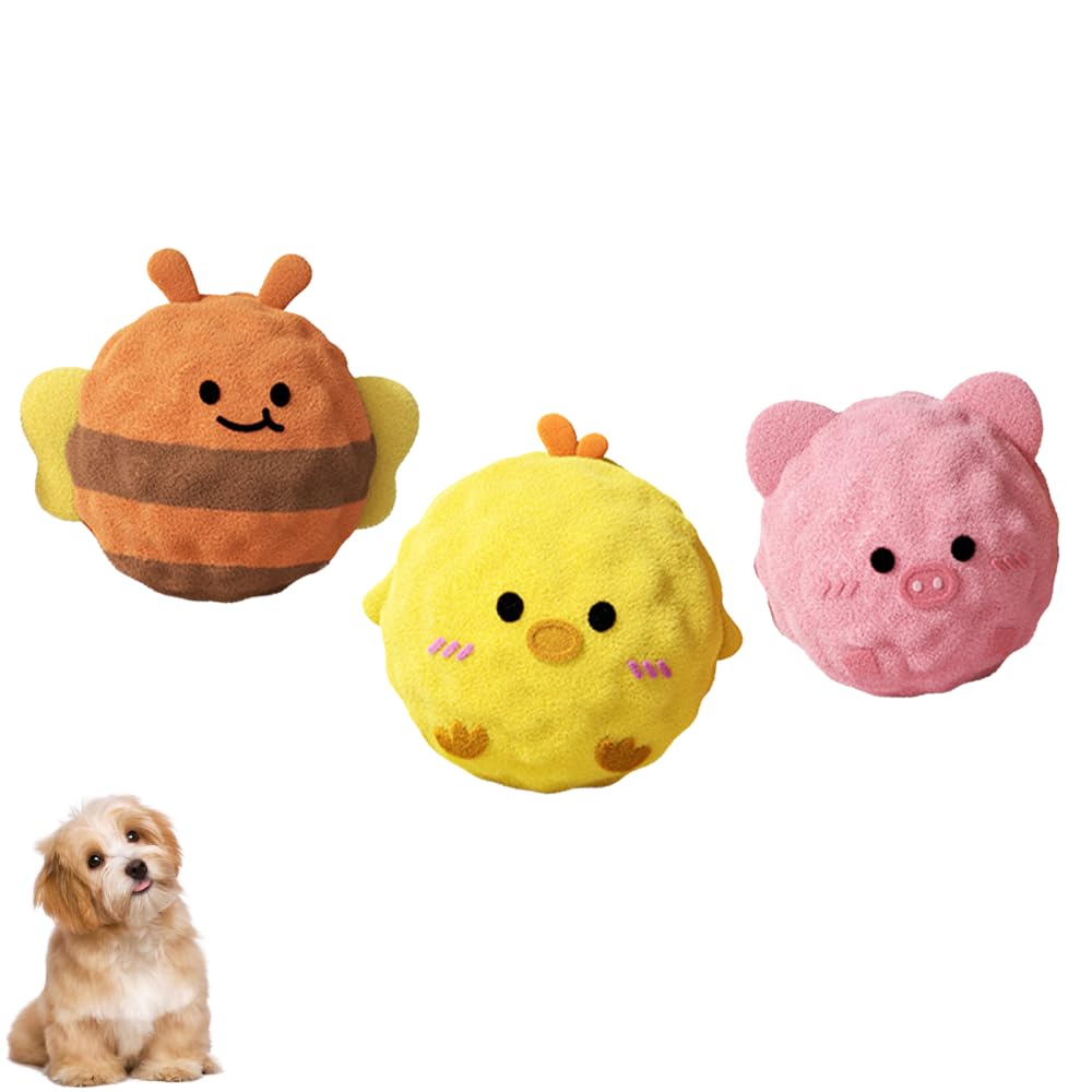 CARPJZ 3PCS Summer Dog Toys, Squeaky Plush Animal Toy Set, Spiky Ball for Gentle Massage, Outdoor Interactive Puppy Chew Toy for Garden Beach