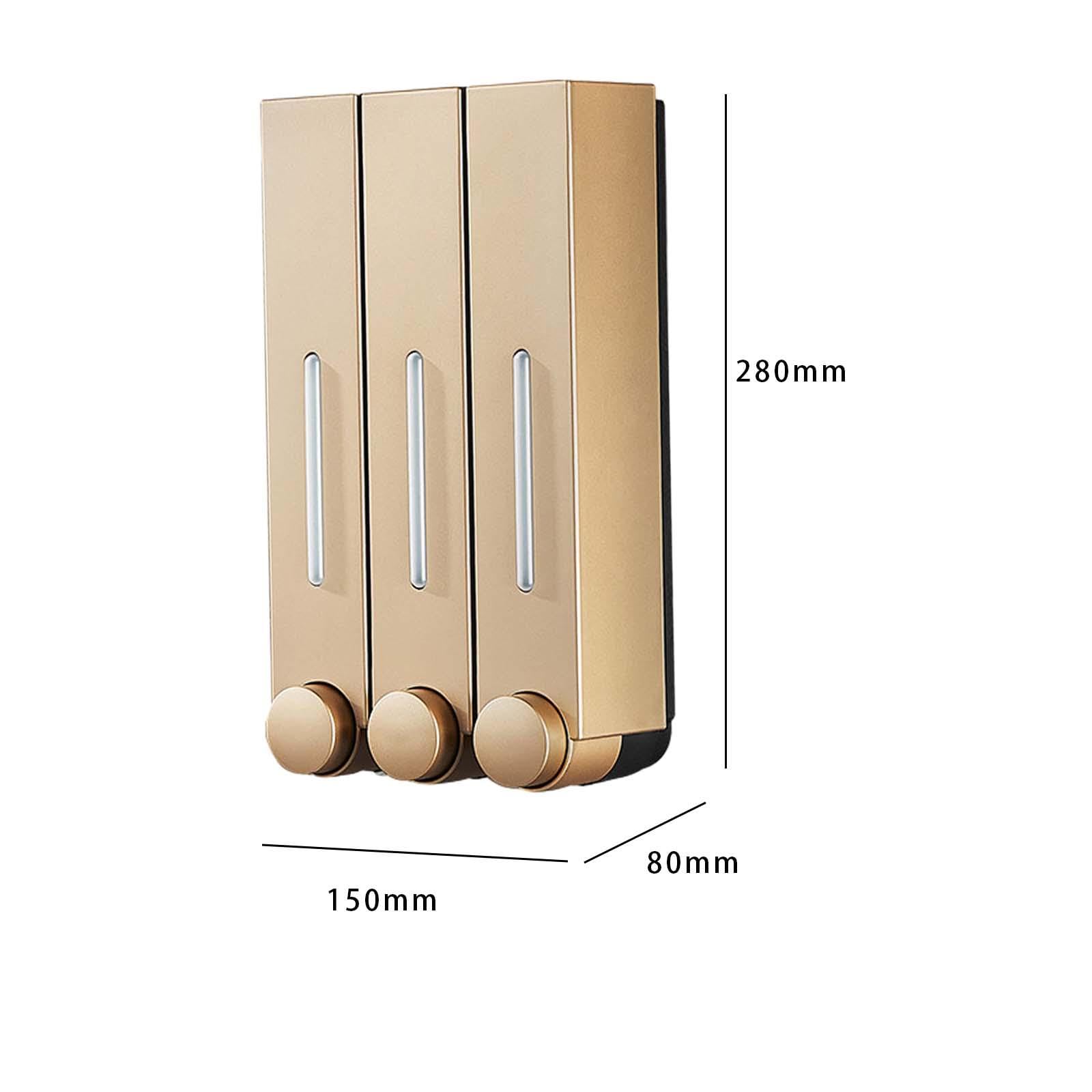 Gralara Dispensador de Jabón Líquido para Montaje en Pared, Dispensador de Champú con Control Manual, Ahorro de Espacio, Duradero, Elegante, Dorado para Ducha, Tres Cabezas, Individual