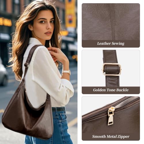 Image of Hobo Bags for Women, Vegan Leather Shoulder Handbag Tote Bag | Soft purse for teachers, office, college, travel, vacation& daily commute
