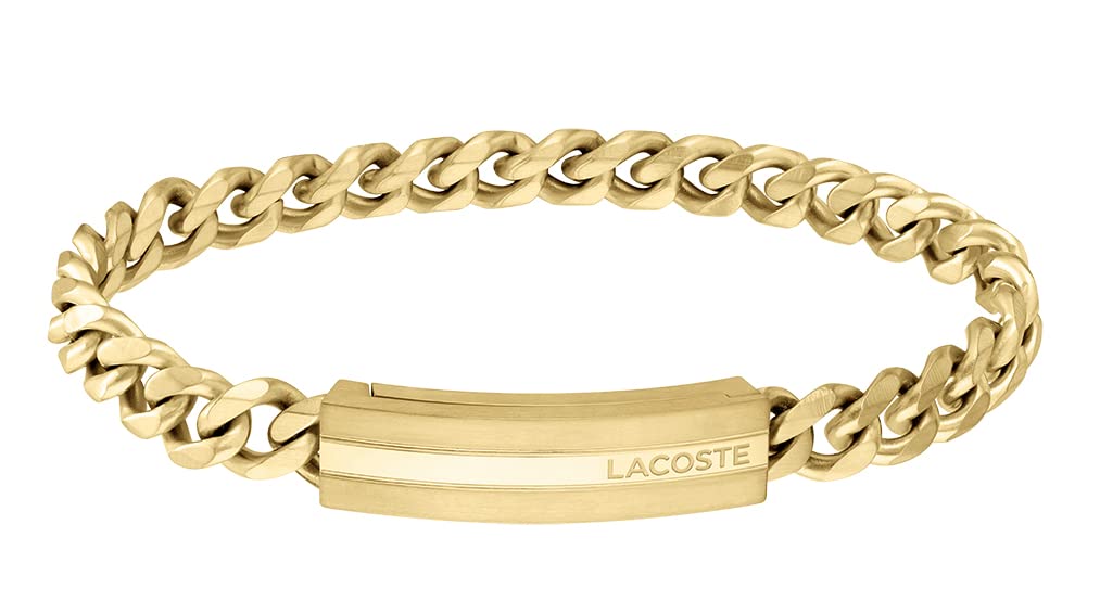 Lacoste Bracelet en Chaîne Adventurer - Or Jaune avec Plaque Gravée