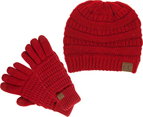 Image of Funky Junque Women's Beanie & Touchscreen Gloves Set - Soft 100% Acrylic Knit Winter Hat and Gloves, Cozy Cold Weather Gift