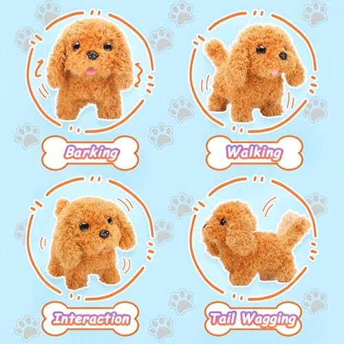 Image of Walking Talking Fluffy Dog Toy for Kids, Fun Movement, Included Battery Operated - Barking, Jumping & Twitch Nose, Voice Repeat, Perfect for Children's Kids & Toddlers (Brown)
