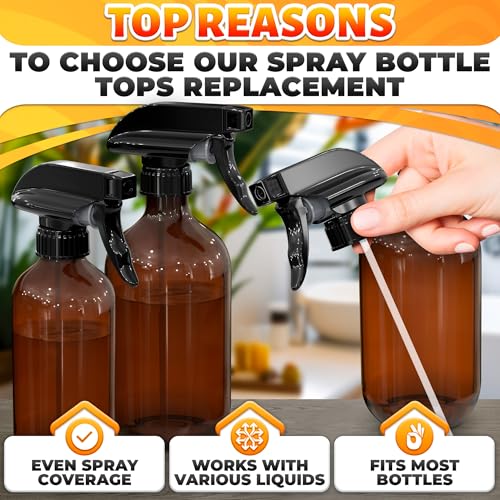 Image of 12 Pack Universal Spray Nozzle for Bottles - Leak-Proof Fix of Broken Sprayers in Seconds with Spray Bottle Nozzle Replacement, Fits 8 Oz & 16 Oz Bottles, Trim-To-Fit Tube, Mist & Stream Modes (Black)