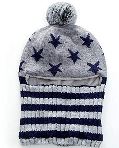 ZWA Baby Girls Boys Winter Hat Scarf Earflap Hood Scarves Toddler Kids, Grey+navy, 2-5T4