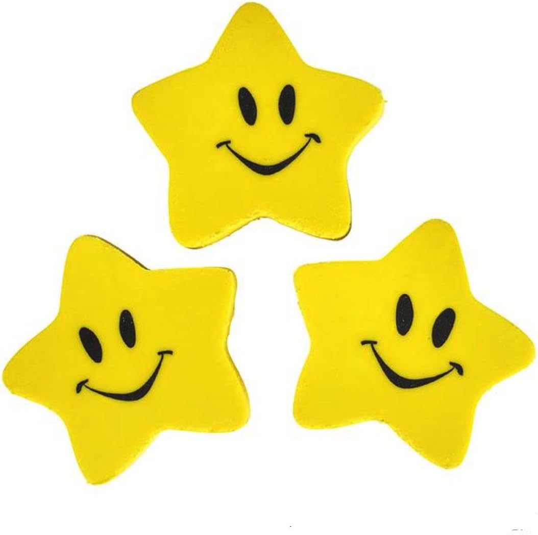 1.5" Smile FACE Star ERASERS Teacher Awards (24 ERASERS)
