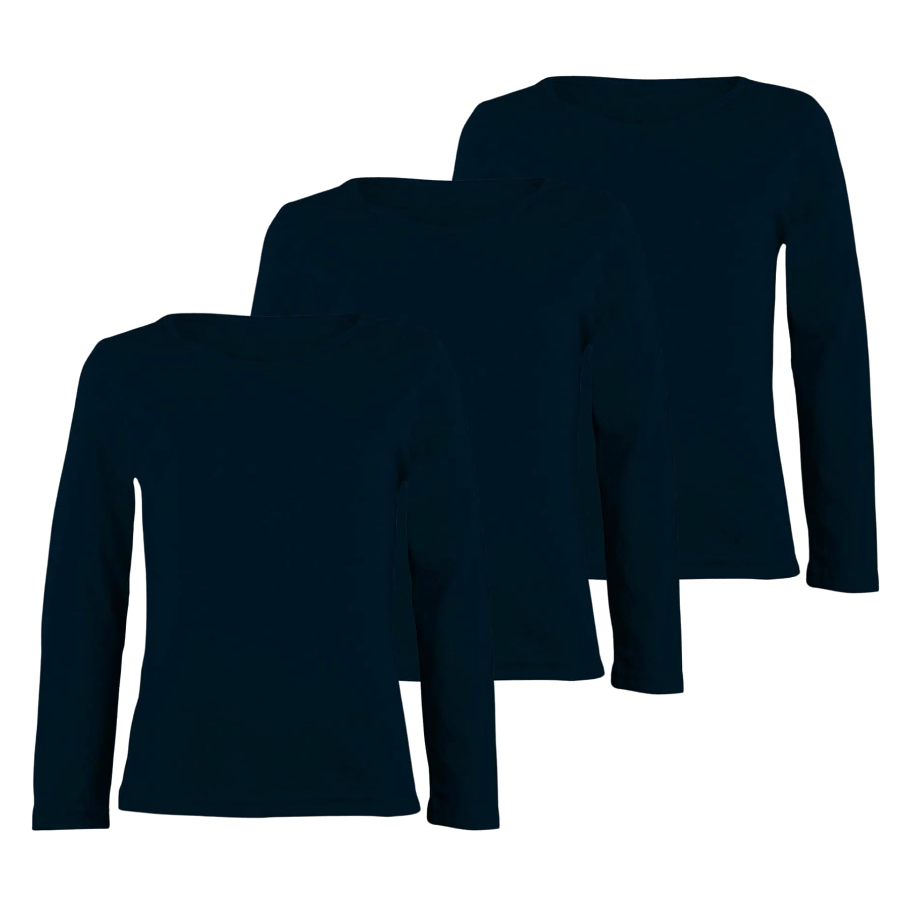 Janisramone® Maglietta per bambini, confezione da 3 pezzi, a maniche lunghe, girocollo, maglietta sportiva per bambini, tinta unita, elasticizzata, comoda maglietta per la scuola,