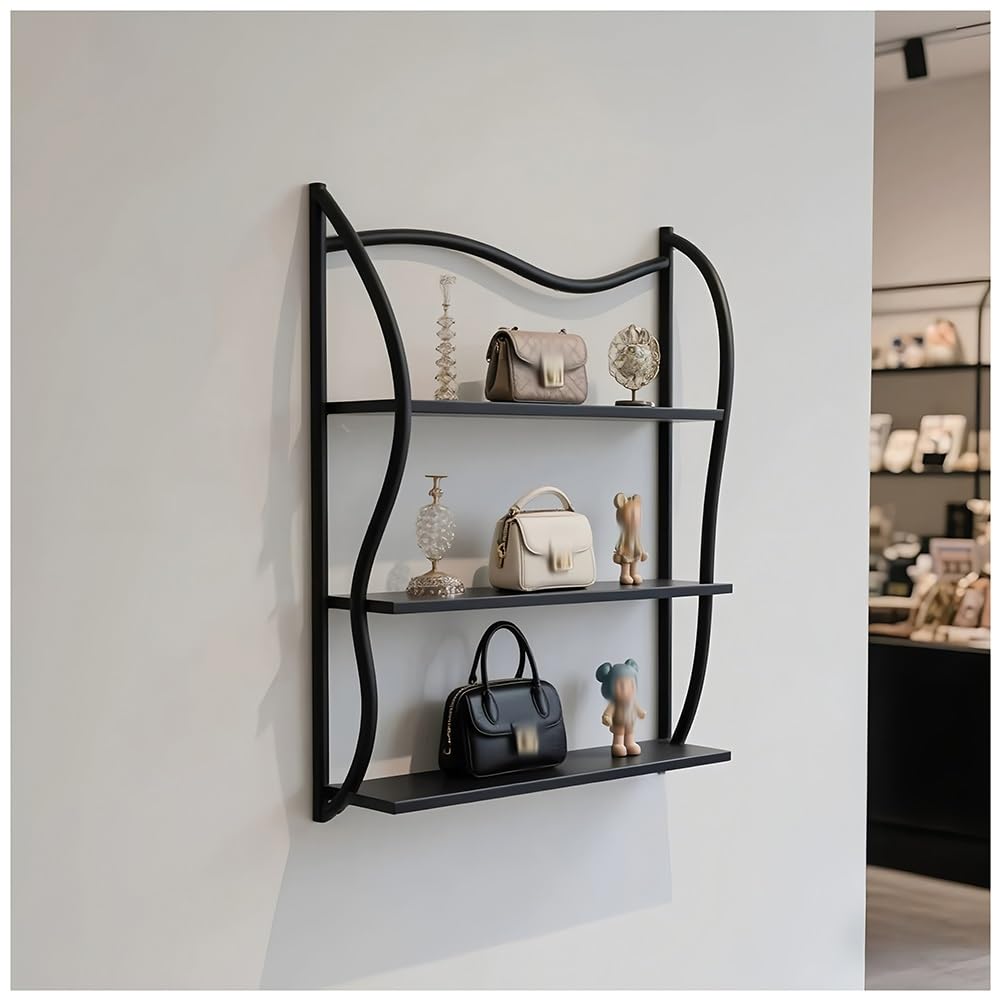 LXHELIVERY Mensola A Parete Nera A Più Livelli - Organizer Per Borse Da Boutique, Espositore Per Scarpe E Per Negozi Centri Commerciali, Per Merce(80X20X100 CM)