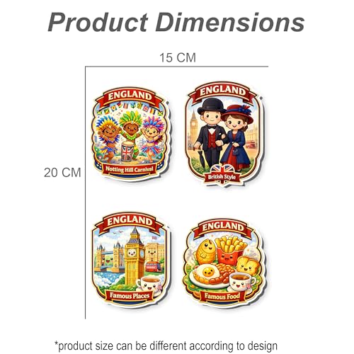 Image of Regalo Casila England Souvenir Fridge Magnet Set of 4 Pcs London Famous Places British Food Notting Hill Carnival UK Travel Souvenir Refrigerator Magnet Kitchen Decor Tourist Gift