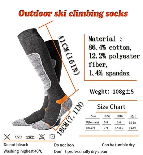 Ski and Snowboard Sock, Knee-High Performance Warm Skiing Socks?Padded Protection, Absorbs Shock, Ventilation Channels (Gray-Large)